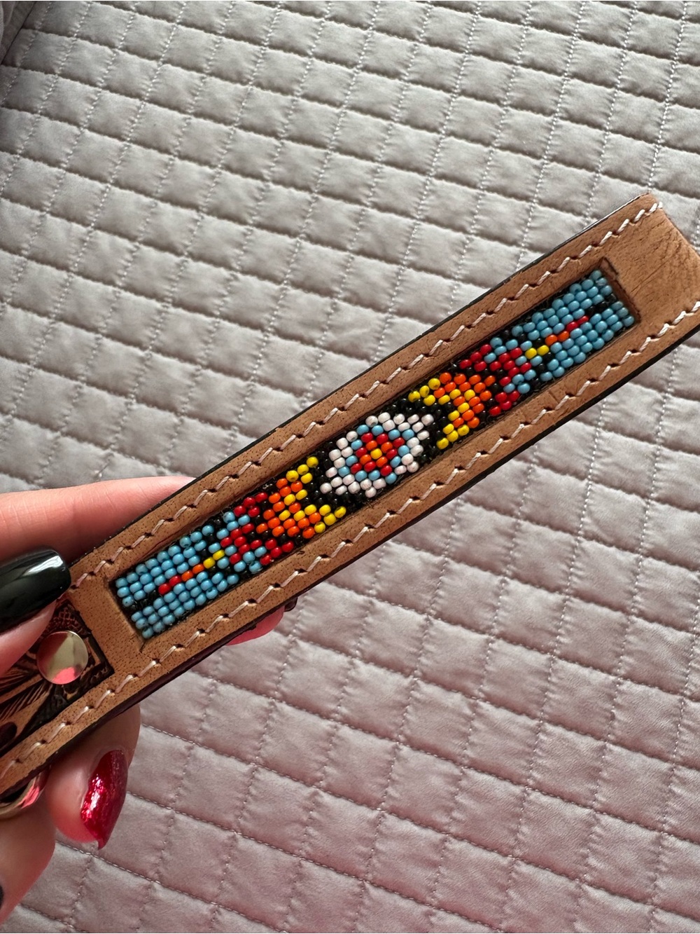 Genuine Leather Beaded Key Fob - Picture 4 of 5